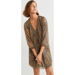 Mango - Sukienka Boho. Brązowe sukienki damskie Mango, l, bez wzorów, z materiału, boho, bez kołnierzyka, bez ramiączek. Za 159.90 zł.