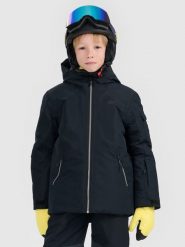 4F Kurtka snowboardowa membrana 8000 chłopięca - czarna 122 (6-7 lat). Czarne kurtki i płaszcze dla chłopców 4f, na zimę, bez wzorów, bez kaptura. Za 399.99 zł.