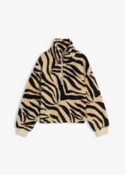 Bluza z polaru-baranka. Brązowe swetry damskie bonprix, bez wzorów, z polaru, bez kołnierzyka, bez ramiączek, bez kaptura. Za 124.99 zł.