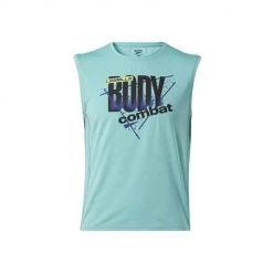 Koszulka treningowa męska Reebok HN6058. Niebieskie koszulki sportowe męskie Reebok, m, bez wzorów, z elastanu, bez kołnierzyka, bez ramiączek, na fitness i siłownię. Za 123.00 zł.