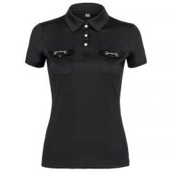 Koszulka polo jeździecka damska EQUESTRIAN QUEEN Khloe 25SS. Czarne koszulki sportowe damskie EQUESTRIAN QUEEN, xl, bez wzorów, z materiału, bez kołnierzyka, bez ramiączek, do jazdy konnej. Za 150.99 zł.