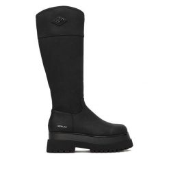 Kozaki REPLAY. Czarne kozaki damskie Replay, bez obcasa, na płaskiej podeszwie. Za 709.99 zł.