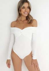 Białe Body z Odkrytymi Ramionami Talosyne. Białe bluzki damskie Born2be, l, bez wzorów, z dzianiny, bez kołnierzyka, bez ramiączek. Za 44.99 zł.