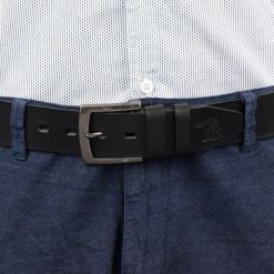 Skórzany licowy pasek męski czarny szeroki premium Beltimore E14 : Kolory - czarny, Rozmiar pasków - r.115-130 cm. Czarne paski damskie bez wzorów. Za 54.99 zł.