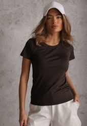 Ciemnoszary Klasyczny T-shirt o Gładkim Wykończeniu Rhethine. Szare bluzki damskie Renee, l, bez wzorów, z jeansu, klasyczne, bez kołnierzyka, bez ramiączek. Za 39.99 zł.