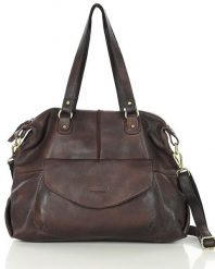 Shopper bag torebka skórzana A4 do pracy - MARCO MAZZINI ciemny brąz. Brązowe torebki shopper damskie bez wzorów, ze skóry, biznesowe, bez dodatków. Za 372.99 zł.