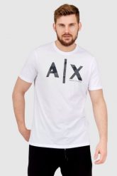ARMANI EXCHANGE Biały t-shirt męski z szarym logo, Rozmiar S. Białe t-shirty męskie Armani Exchange, l, bez wzorów, prążkowane, bez kołnierzyka. W wyprzedaży za 169.99 zł.