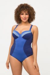 Damskie Kostium kąpielowy błyszczący materiał miękkie miseczki fiszbiny. Fioletowe kostiumy jednoczęściowe damskie Ulla Popken, plus size, bez wzorów, z elastanu, plus size, do pływania. Za 223.99 zł.