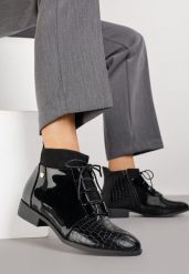 Czarne Sznurowane Botki Vices z Eleganckim Stylu Viellie. Czarne botki damskie Born2be, z jeansu, biznesowe, bez obcasa, na płaskiej podeszwie, bez zapięcia. Za 109.99 zł.
