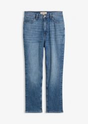 Jeansy o kroju slim, high waist, cropped. Niebieskie jeansy damskie bonprix, z podwyższonym stanem. Za 124.99 zł.