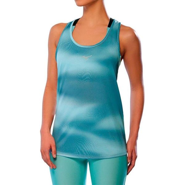 Damski tank top Mizuno Core Graphic. Niebieskie koszulki sportowe damskie Mizuno, bez wzorów, bez kołnierzyka, bez ramiączek, do biegania. Za 170.50 zł.