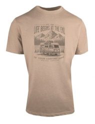 T-Shirt (Koszulka) Męska - Pako Jeans - Melanżowy Beż, Nadruk. T-shirty męskie Pako Jeans, l, bez wzorów, z bawełny, casualowe, bez kołnierzyka. Za 69.00 zł.
