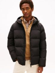 Tommy Hilfiger kurtka puchowa Mężczyźni Sztuczne włókno czarny, M. Czarne kurtki męskie Tommy Hilfiger, m, bez wzorów, z puchu, bez kaptura. Za 949.95 zł.