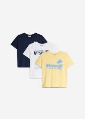 T-shirt z czystej bawełny organicznej (3 szt.). Niebieskie koszule dla chłopców bonprix, bez wzorów, z bawełny, bez kołnierzyka, bez ramiączek. Za 84.99 zł.