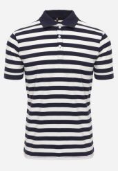 Granatowa Koszulka Polo z Bawełny w Poziome Paski Germus. Niebieskie koszulki polo męskie Born2be, l, bez wzorów, z bawełny, bez ramiączek. Za 79.99 zł.