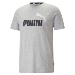 Koszulka fitness męska Puma ESS+ 2 Col Logo Tee. Szare koszulki sportowe męskie Puma, m, bez wzorów, bez kołnierzyka, bez ramiączek, na fitness i siłownię. W wyprzedaży za 91.15 zł.