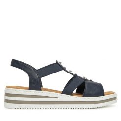 Sandały Rieker. Szare sandały damskie Rieker, bez wzorów, bez obcasa, na płaskiej podeszwie, bez zapięcia. Za 299.99 zł.