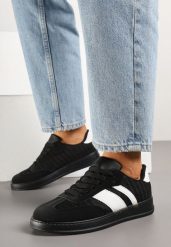 Czarne Sneakersy Typu Tenisówki z Ozdobnymi Paskami Amodelle. Czarne trampki i tenisówki damskie Born2be, bez wzorów, z jeansu, eleganckie, bez zapięcia. Za 84.99 zł.