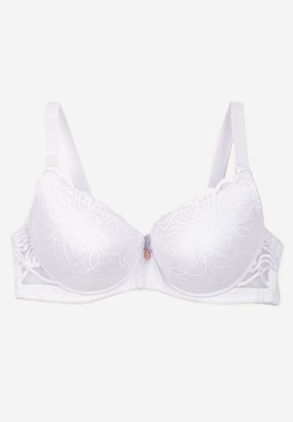 Biały Biustonosz Full Cup z Koronkowym Zdobieniem i Kokardą Caliri. Białe biustonosze Born2be, z aplikacjami, z koronki. Za 19.99 zł.