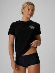 4F T-shirt regular z nadrukiem damski - czarny XL. Czarne t-shirty damskie 4f, xl, bez wzorów, z bawełny, klasyczne, bez kołnierzyka. Za 59.99 zł.