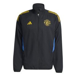 Kurtka dresowa Prematch Manchester United EU 2025/26. Czarne kurtki sportowe męskie Adidas, l, bez wzorów, z dresówki, do piłki nożnej. Za 361.55 zł.