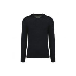 Sweter v-neck z merynosów Kariban Premium. Czarne swetry przez głowę męskie KARIBAN, na zimę, m, bez wzorów, bez kołnierzyka. Za 305.50 zł.