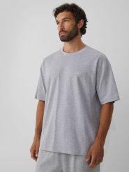 4F T-shirt loose gładki męski - szary M. Szare t-shirty męskie 4f, m, bez wzorów, z bawełny, klasyczne, bez kołnierzyka. Za 69.99 zł.