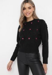 Czarny Sweter o Klasycznym Fasonie z Ozdobnym Haftem Aggela. Czarne swetry damskie Born2be, m, bez wzorów, klasyczne, bez kołnierzyka, bez ramiączek, bez kaptura. Za 89.99 zł.