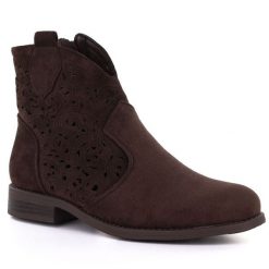 Botki damskie zamszowe kowbojki ażurowe brązowe S.Barski HY61-8026. Brązowe botki damskie S.BARSKI, z nubiku, bez obcasa, bez zapięcia. Za 179.99 zł.