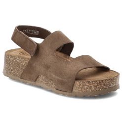 Sandały damskie Yokono, cholewka ze skóry naturalnej zamszowej z szerokimi paskami z zapięciem na rzep, brązowe, WIWI-261 Ser Lodo. Brązowe klapki damskie Yokono, bez wzorów, ze skóry, bez obcasa, na platformie. Za 249.00 zł.