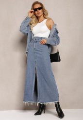 Niebieska Postrzępiona Spódnica Maxi z Jeansu z Rozcięciem Feedi. Niebieskie spódnice damskie Renee, m, bez wzorów, z jeansu, z podwyższonym stanem, maxi, trapezowe. Za 69.99 zł.