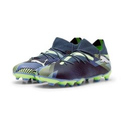 Buty piłkarskie korki juniorskie Puma FUTURE 7 MATCH FG/AG JR. Niebieskie buty sportowe męskie Puma, z materiału, bez zapięcia, do piłki nożnej. W wyprzedaży za 169.00 zł.