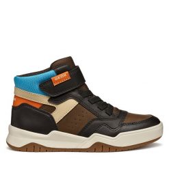 Sneakersy Geox. Brązowe trampki i tenisówki chłopięce Geox, bez wzorów, bez zapięcia. Za 199.99 zł.