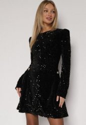 Czarna Cekinowa Sukienka Koktajlowa z Geometrycznymi Ramionami Reffera. Czarne sukienki damskie Born2be, na imprezę, l, bez wzorów, eleganckie, bez kołnierzyka, bez ramiączek, maxi, rozkloszowane. Za 199.99 zł.