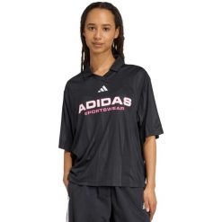 Koszulka damska adidas Tiro Q4 Polo. Czarne koszulki sportowe damskie Adidas, m, bez wzorów, z materiału, bez kołnierzyka, bez ramiączek, na fitness i siłownię. Za 148.99 zł.
