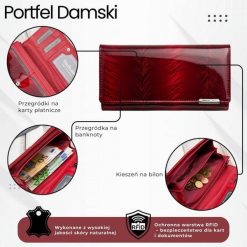 Skórzany czerwony lakierowany portfel damski SP-16-RD. Czerwone portfele damskie Jennifer Jones, z aplikacjami, z lakierowanej skóry. Za 99.00 zł.