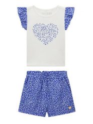 Guess Komplet t-shirt i spodenki K6GG00 K6YW0 Niebieski Regular Fit. Niebieskie spodenki dla dziewczynek Guess, z aplikacjami, z bawełny. Za 234.99 zł.