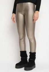 Złote Legginsy z Ekoskóry z Wysokim Stanem i Wsuwanymi Kieszeniami Rievalia. Żółte legginsy damskie Born2be, l, bez wzorów, z jeansu. Za 29.99 zł.