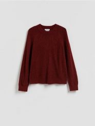Sweter z wełną - burgundowy. Czerwone swetry damskie Reserved, l, bez wzorów, z dzianiny, bez kołnierzyka, bez ramiączek, bez kaptura. Za 149.99 zł.