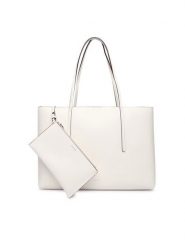 Calvin Klein Torebka Foil Logo Tote W/Pouch LV04F3274G Biały. Białe torebki do ręki damskie Calvin Klein, bez wzorów, ze skóry, bez dodatków. Za 649.99 zł.
