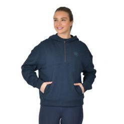 Polar z kapturem dla kobiet Dublin. Niebieskie bluzy sportowe damskie DUBLIN, bez wzorów, z polaru, z kapturem, do jazdy konnej. Za 329.50 zł.