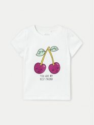 NAME IT T-Shirt Vibeke 13228146 Biały Regular Fit. Białe t-shirty i topy dla dziewczynek Name it, bez wzorów, z bawełny, bez ramiączek. Za 49.99 zł.