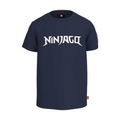 Koszulka bawełniana dziecięca LEGO Ninjago TAYLOR 106. Niebieskie t-shirty dla chłopców LEGO, bez wzorów, z bawełny, bez ramiączek. Za 59.99 zł.