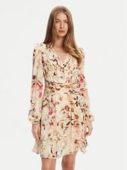 Guess Sukienka koktajlowa W5YK20 WDW82 Beżowy Regular Fit. Brązowe sukienki damskie Guess, xs, z aplikacjami, z syntetyku, wizytowe, bez kołnierzyka, bez ramiączek. Za 429.99 zł.