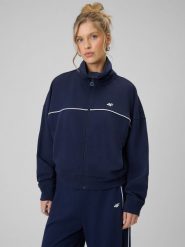 4F Bluza dresowa regular bez kaptura damska - granatowa XS. Niebieskie bluzy damskie 4f, xs, bez wzorów, z bawełny, bez kaptura. Za 179.99 zł.