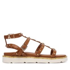 Sandały Patrizia Pepe. Brązowe sandały damskie Patrizia Pepe, bez wzorów, bez obcasa, na płaskiej podeszwie, bez zapięcia. Za 489.99 zł.