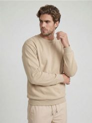 Bluza crewneck basic z domieszką bawełny - beżowy. Brązowe bluzy męskie Sinsay, l, bez wzorów, z bawełny, bez kaptura. Za 29.99 zł.