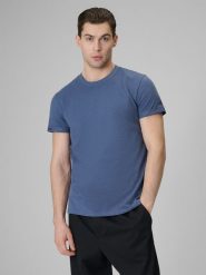 4F T-shirt regular gładki męski - granatowy S. Niebieskie t-shirty męskie 4f, m, bez wzorów, z bawełny, klasyczne, bez kołnierzyka. Za 59.99 zł.