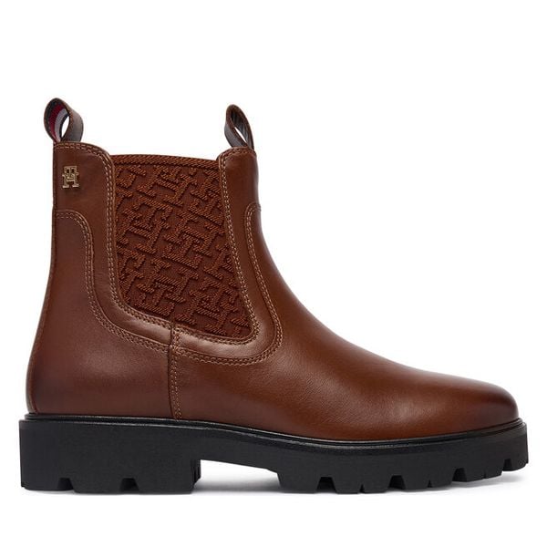 Sztyblety Tommy Hilfiger. Brązowe botki damskie Tommy Hilfiger, bez obcasa, na płaskiej podeszwie, bez zapięcia. Za 699.99 zł.