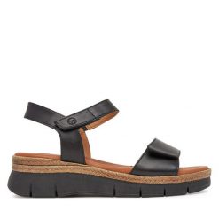 Sandały Tamaris. Czarne sandały damskie Tamaris, bez wzorów, bez obcasa, na koturnie, bez zapięcia. Za 259.99 zł.